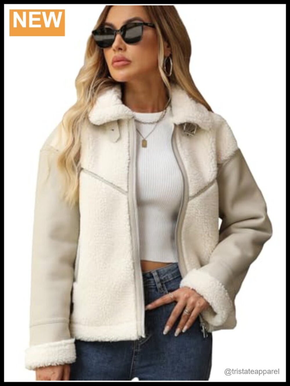 Women Faux Leather Jacket Patchwork Fur Trim Moto Biker Sherpa Shacket Long